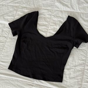 Lululemon Athletica Black Fitted V-Neck Crop T-Shirt